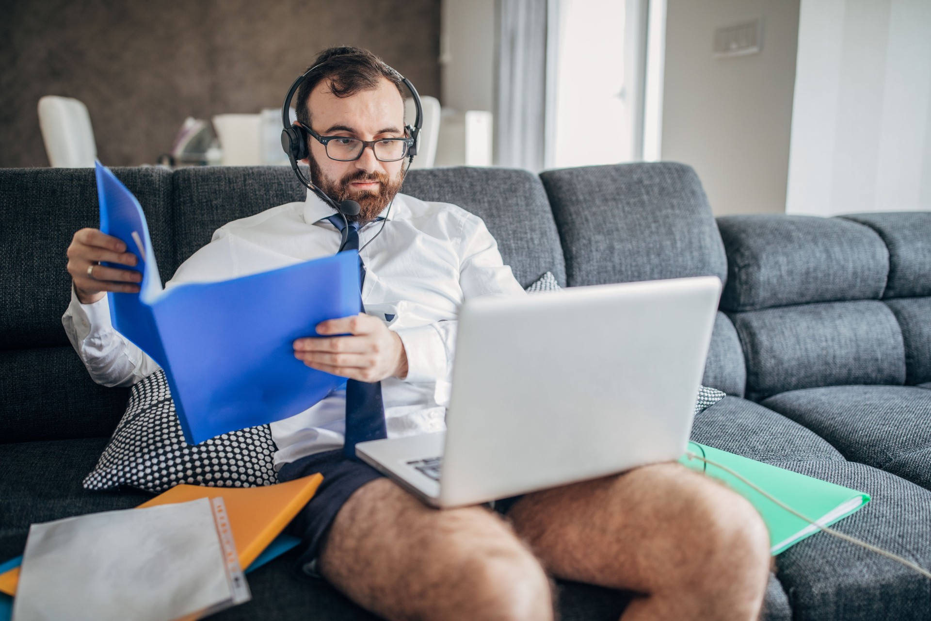 Businessman having working from home do to pandemic outbreak